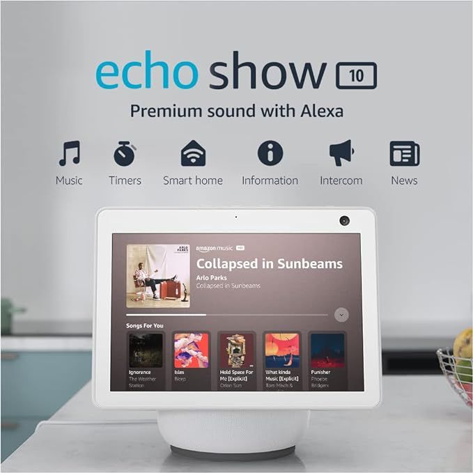 Echo Show 10 (3rd Gen) | HD smart display with premium sound, motion and Alexa | Glacier White | Amazon (US)