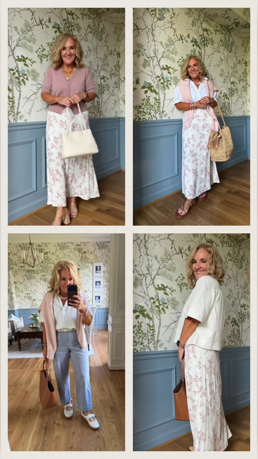 Skirt size medium 
Cashmere sweater medium 
Ecru canvas denim top medium 
Linen blouse medium 
Pink sweater medium 
Spanx twill pants small petite 
20% off Allie Bess code NANETTE20

Floral skirt, Nashville style country concert, baby shower vacation outfit

#LTKOver40 #LTKootd #LTKgrwm

#LTKWorkwear