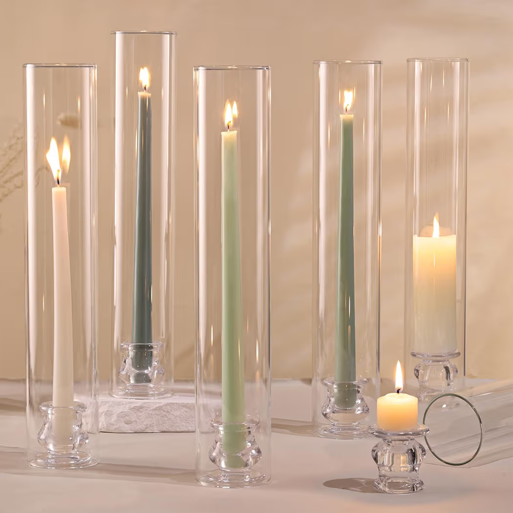 Volens Hurricane Glass Candle Holders - Set of 6 Candlestick Holders for Taper Candles with Windp... | Amazon (US)
