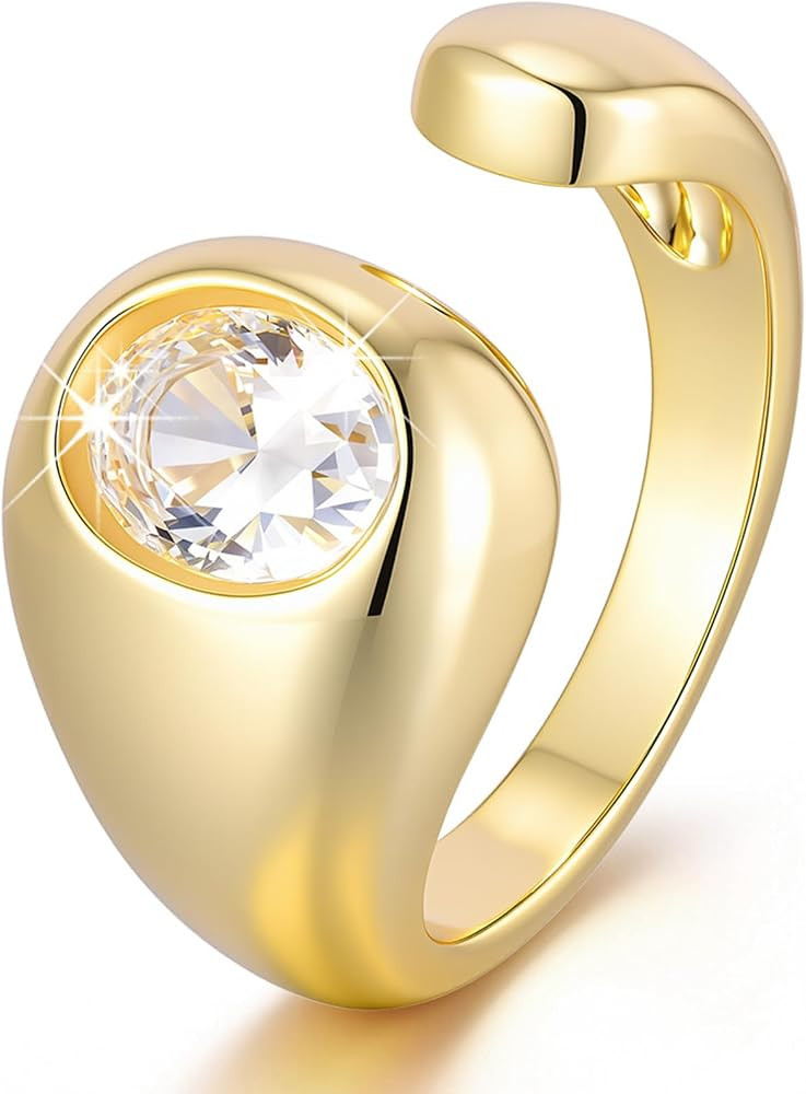 KSF Chunky Gold Rings for Women,14K Gold-Plated Open Ring,Comfortable Fit | Amazon (US)