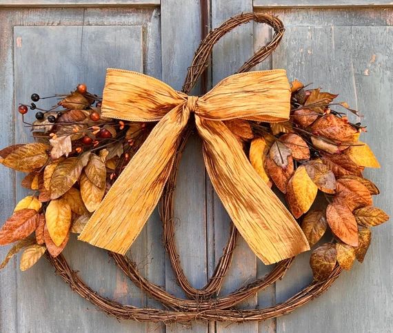 Fall Pumpkin Wreath  Grapevine Wreath With Fall Leaves and - Etsy | Etsy (US)