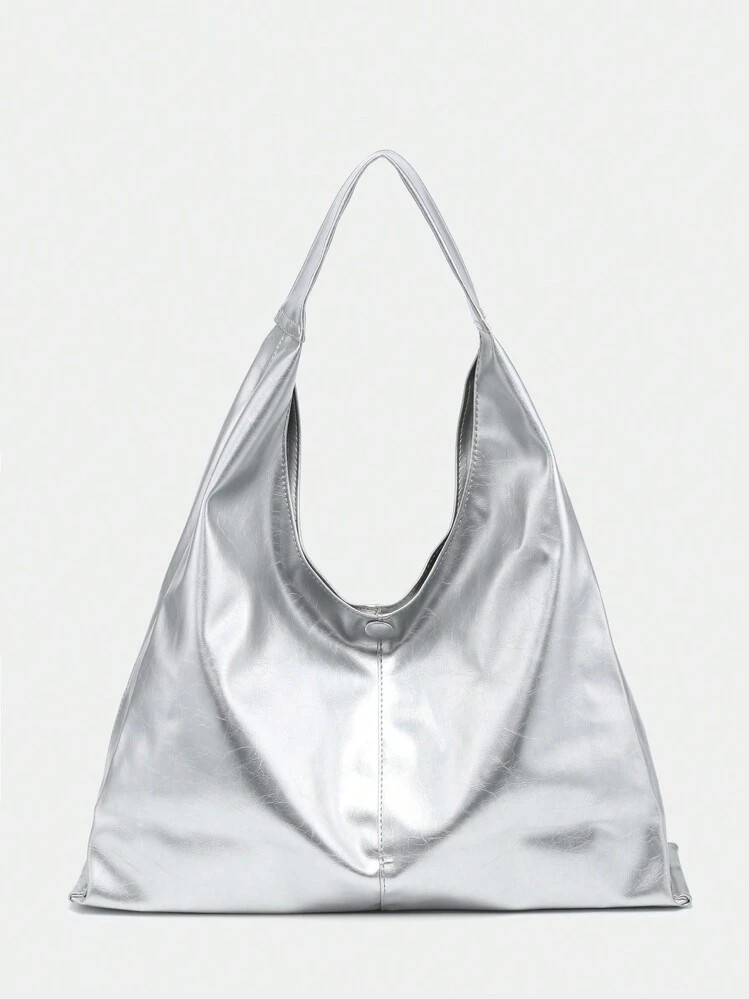 1pc Ladies' Simple Casual Street Style Fashionable Black Oil Wax Synthetic Leather Soft High-Capacity Shoulder Tote Bag For Daily Life, Dating, School | SHEIN