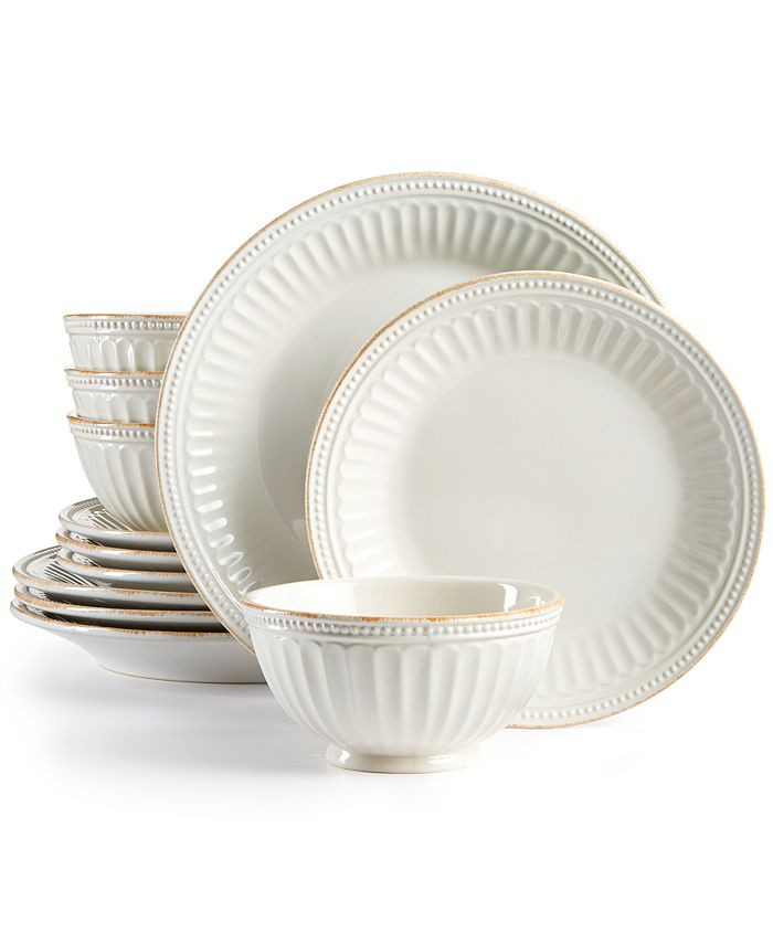 French Perle Groove White 12-Piece Dinnerware Set, Service for 4, Created for Macy's | Macys (US)