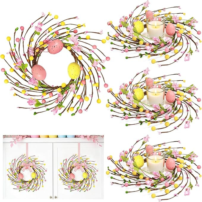4 Pcs Easter Decorations Easter Candle Rings Table Centerpieces, 11 Inch Small Easter Egg Wreath ... | Amazon (US)