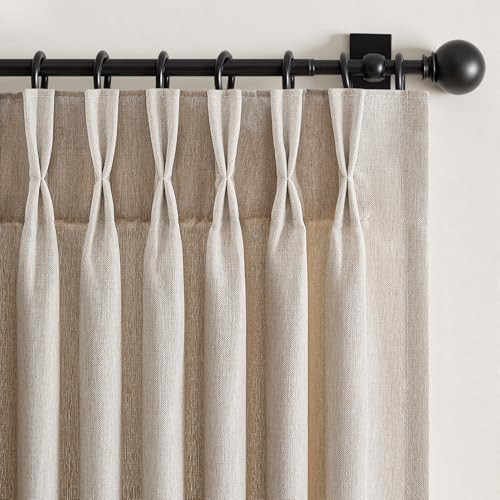 Drapenova Natural Beige Pinch Pleated Semi Sheer Curtains Textured Linen Blended Light Filtering Window Curtains 105 inch for Living Room Bedroom Pinch Pleat Drapes with Hooks 2 Panels 40" Wx105 L | Amazon (US)
