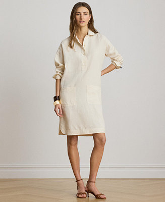 Women's Linen Spread Collar Long-Sleeve Shirt-Dress | Macy's