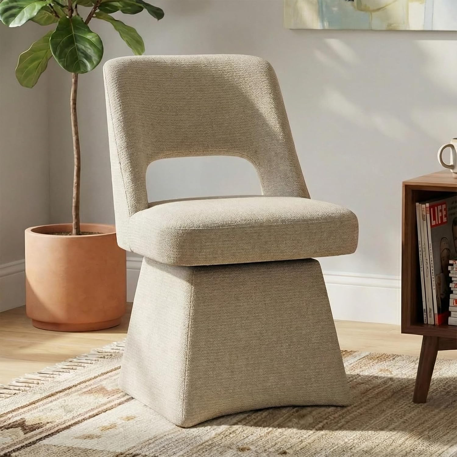 VKNOW Upholstered Swivel Dining Chair with Curved Open Back | Amazon (US)