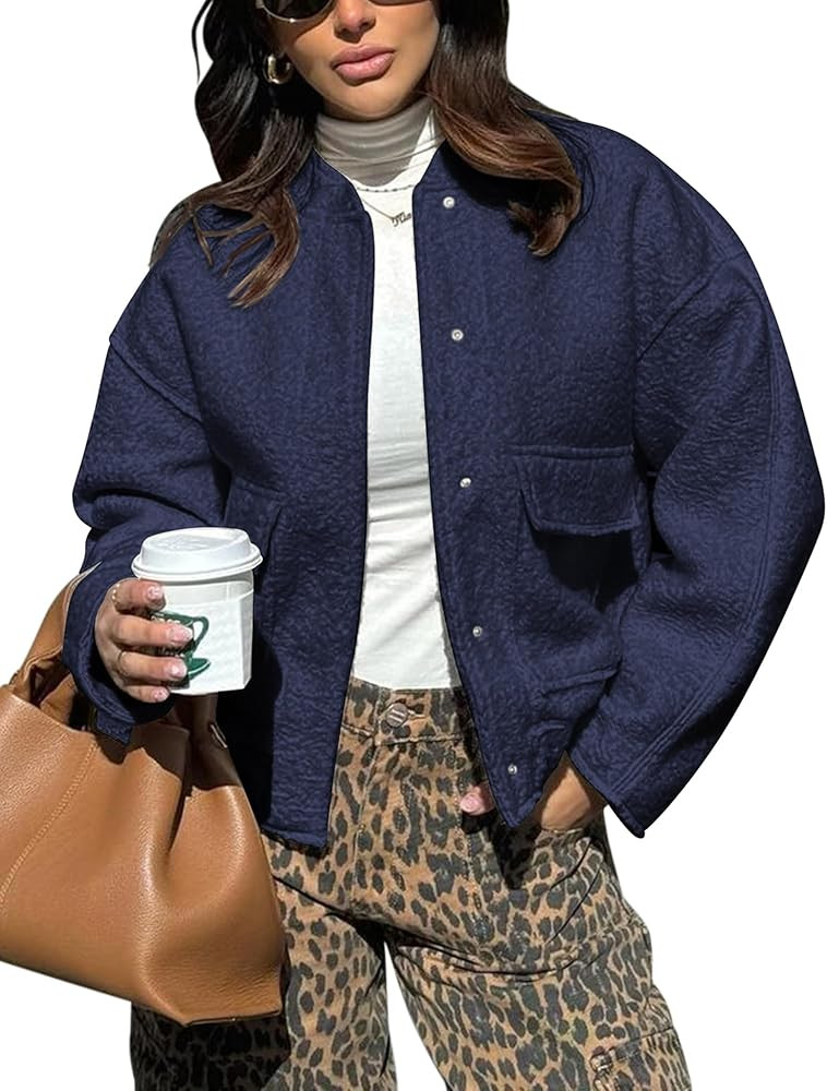 Yousify Women 2024 Fall Winter Fleece Jacket Long Sleeve Casual Button Fuzzy Sherpa Cropped Coats... | Amazon (US)