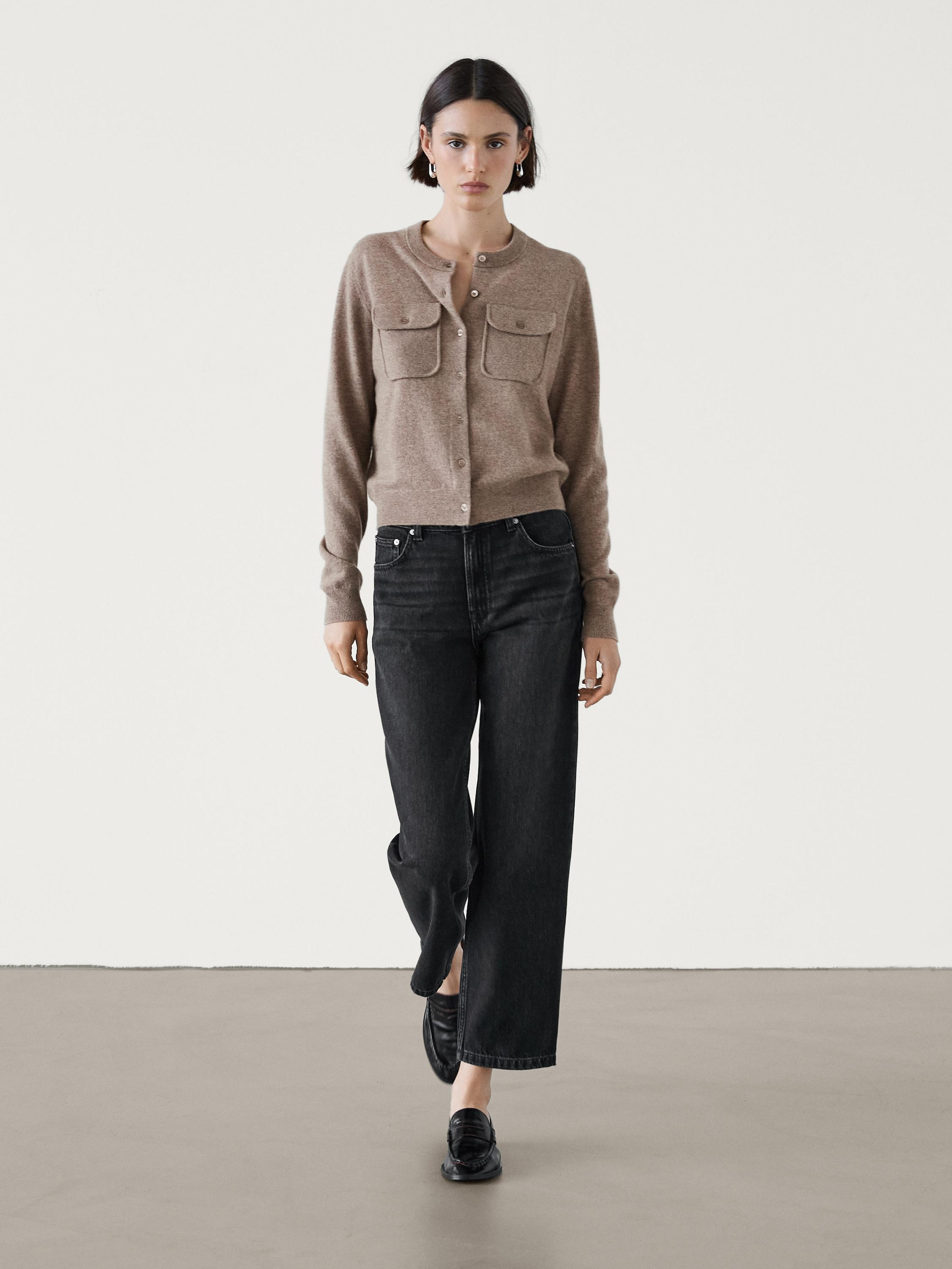 Knitted wool blend cardigan pockets | Massimo Dutti DE