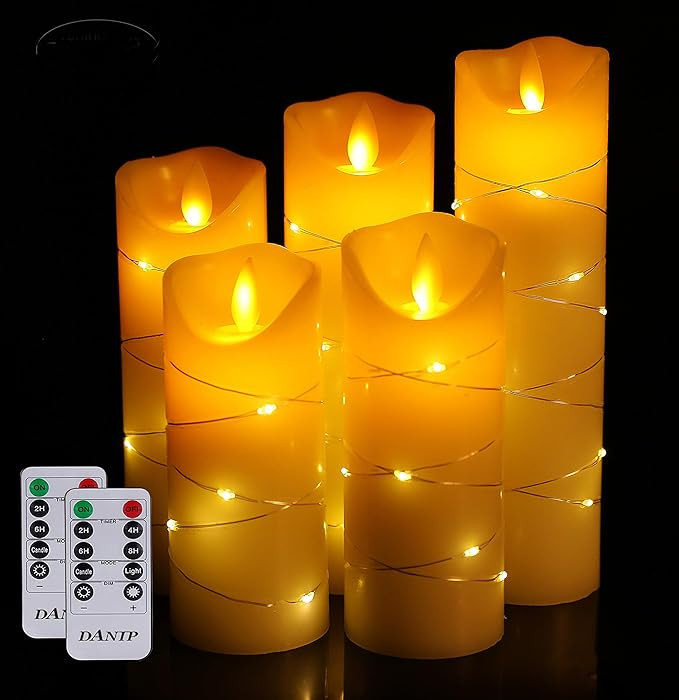 LED flameless Candle, with Embedded Starlight String,（ danip)5-Piece LED Candle, with 10-Key Re... | Amazon (US)
