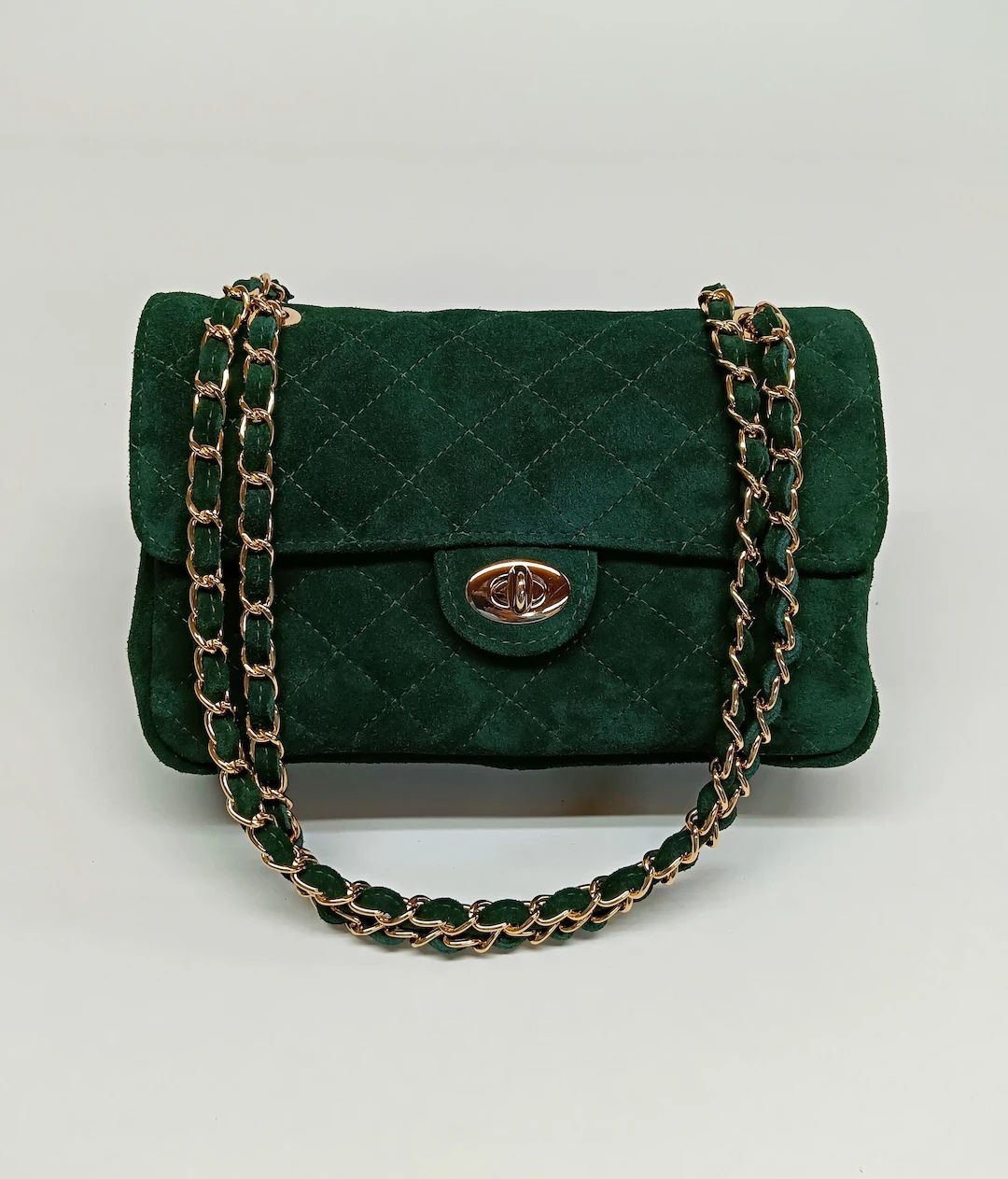 Classic Style Genuine Suede Leather Shoulder Bag, Diamonds Elegant Handbag, Minimalist Quilted Ev... | Etsy (US)