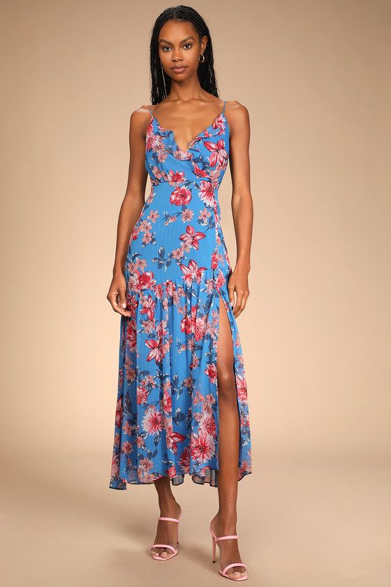 Tropical Skies Blue Multi Floral Print Sleeveless Maxi Dress | Lulus (US)