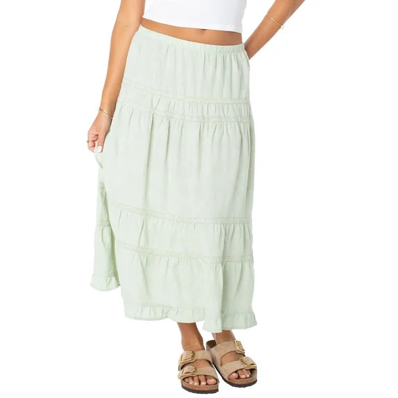 Celebrity Pink Women's and Women's Plus Tiered Ruffle Skirt with Lace Trim, Sizes XS-XXXL | Walmart (US)