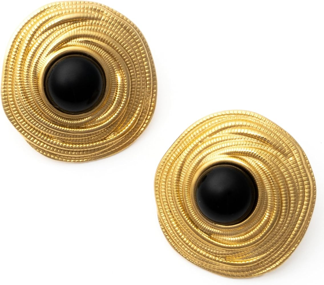 Black and Gold Chunky Earrings | 18K Stainless Steel | Hypoallergenic | Trendy Cute Fashion Jewel... | Amazon (US)