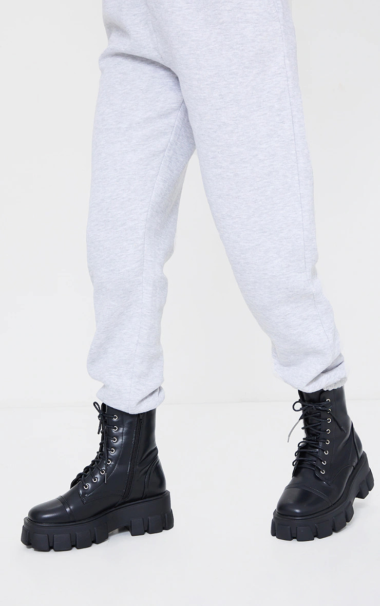 Black Wide Fit Lace Up Extreme Chunky Combat Boots | PrettyLittleThing US