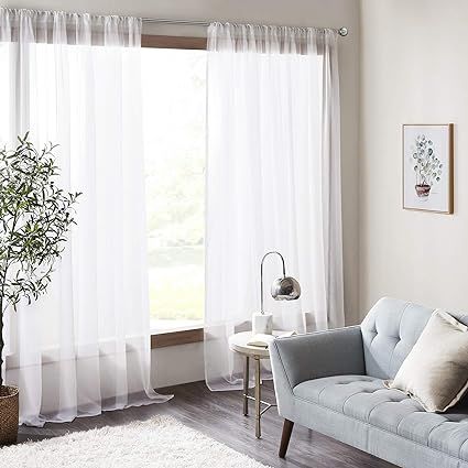 Gardinen Schals Offwhite Voile Vorhänge Wohnzimemr Transparent Vorhang mit Stangendurchzug Amari... | Amazon (DE)