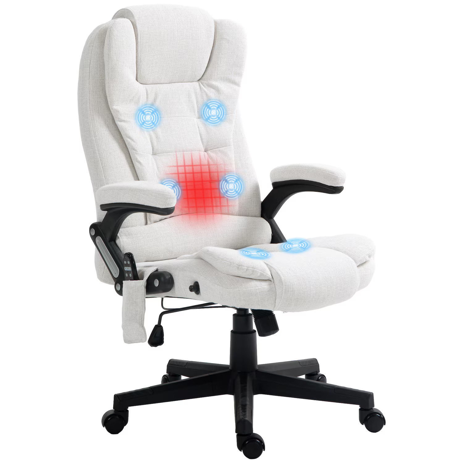 Homcom - 6 Point Vibrating Massage Office Chair with Heat, Linen High Back Executive Chair with Reclining Backrest and Remote - Cream White | Best Buy U.S.