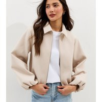 Women's Cream Zip Through Collared Bomber Jacket New Look | New Look (UK)