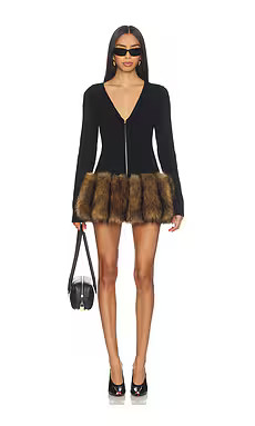 Alexander Wang Faux Fur Zip Up Top in Black from Revolve.com | Revolve Clothing (Global)