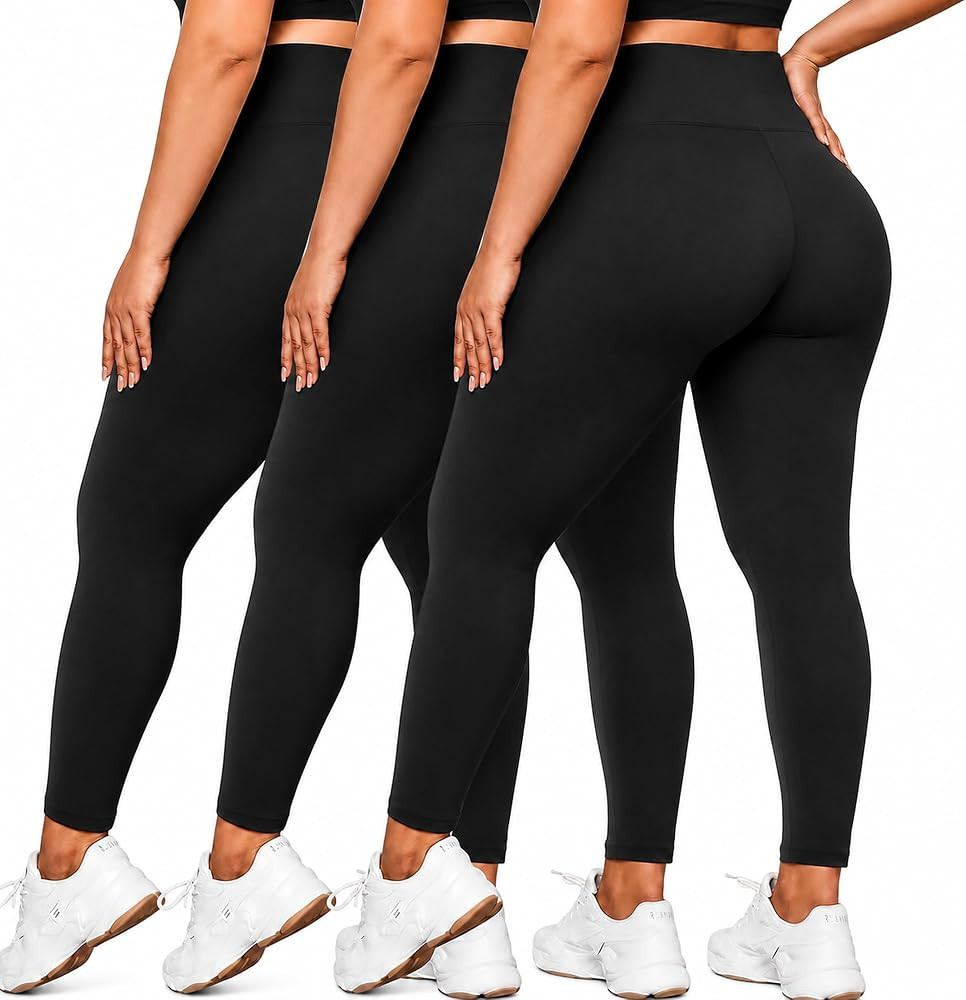 HLTPRO 3 Pack Plus Size Leggings for Women(X-Large - 4X)- High Waist Stretchy Soft Pants for Work... | Amazon (US)