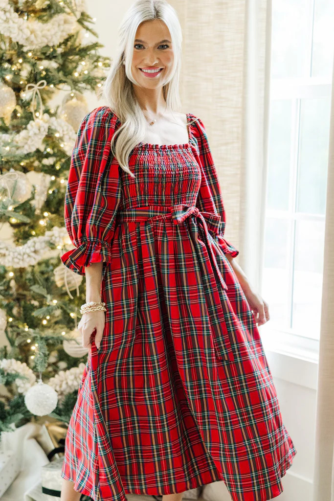 All I Want Red Tartan Plaid Midi Dress | The Mint Julep Boutique