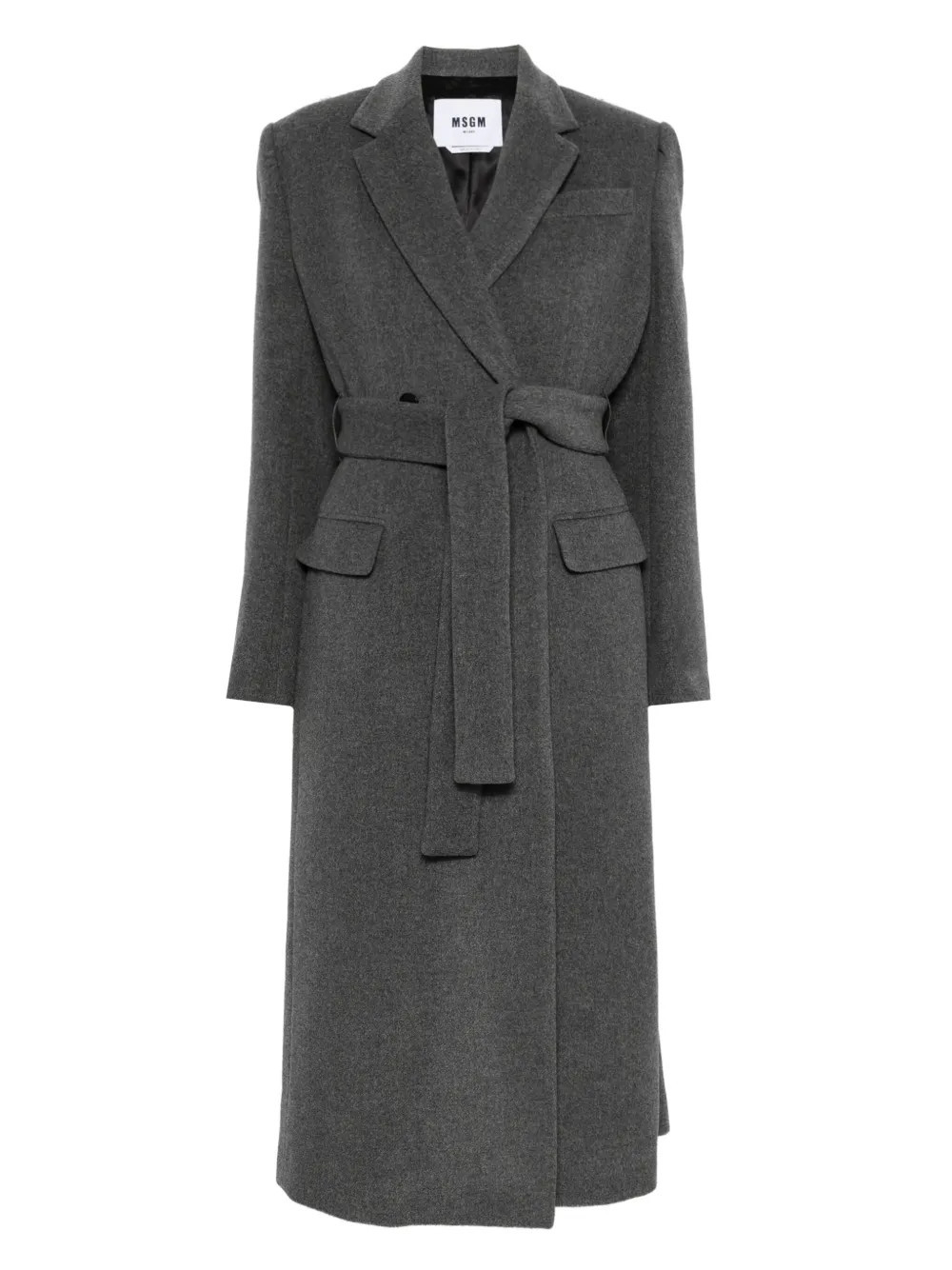 MSGM belted wool coat - Grey | Farfetch Global