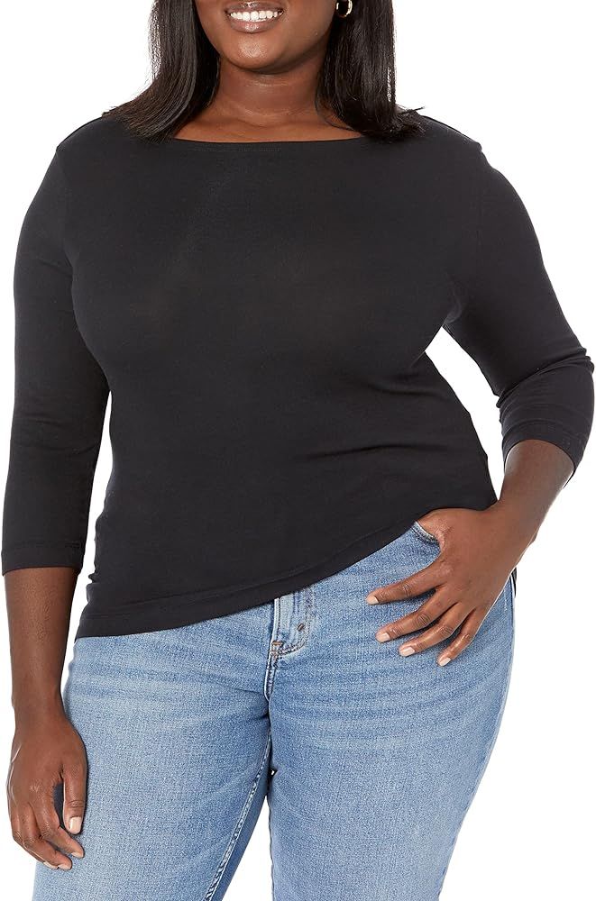Amazon Essentials Women's Slim-Fit 3/4 Sleeve Solid Boat Neck T-Shirt | Amazon (US)