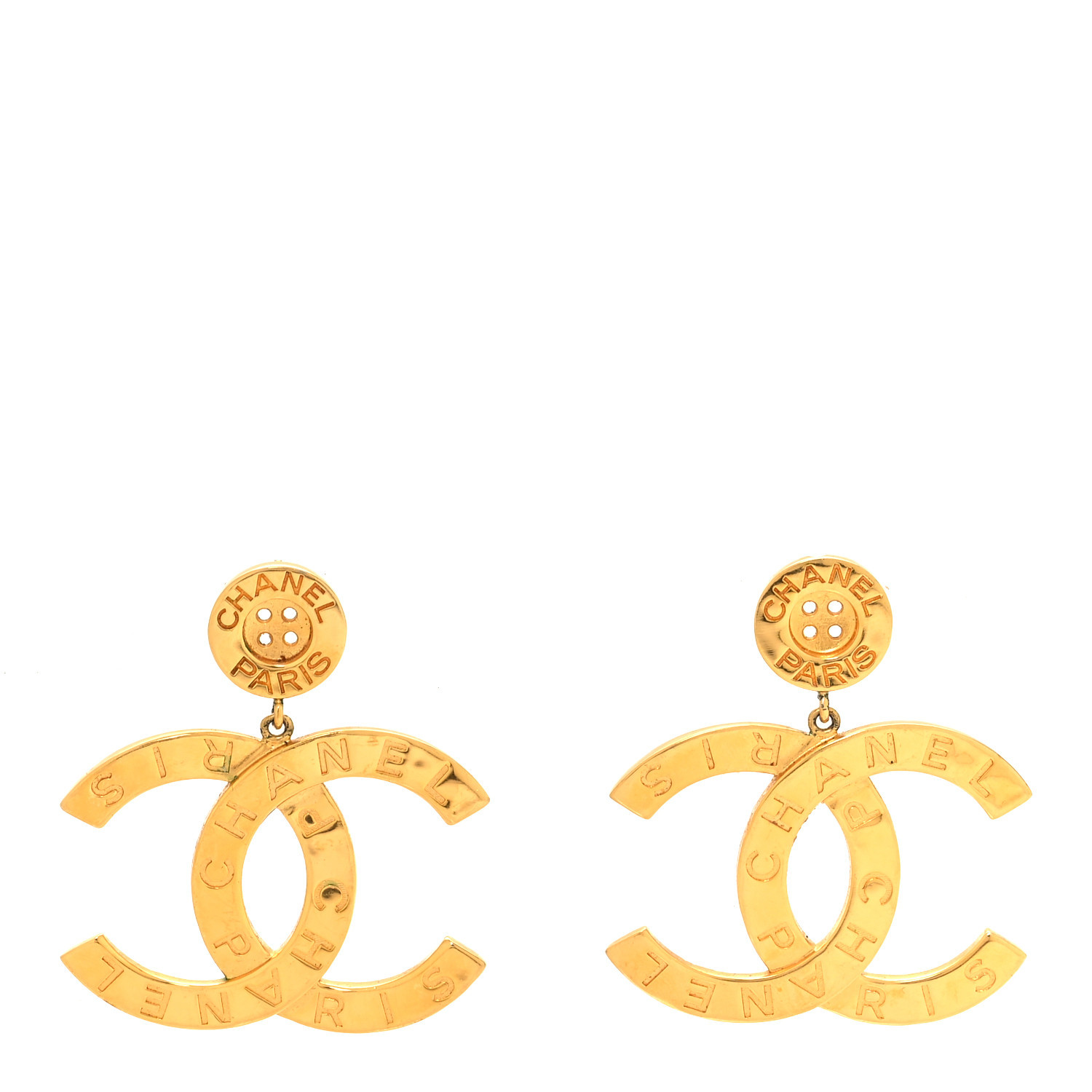 Metal Large Paris Button Earrings Gold | FASHIONPHILE (US)