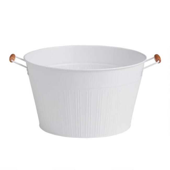 Round White Galvanized Metal Party Tub | World Market