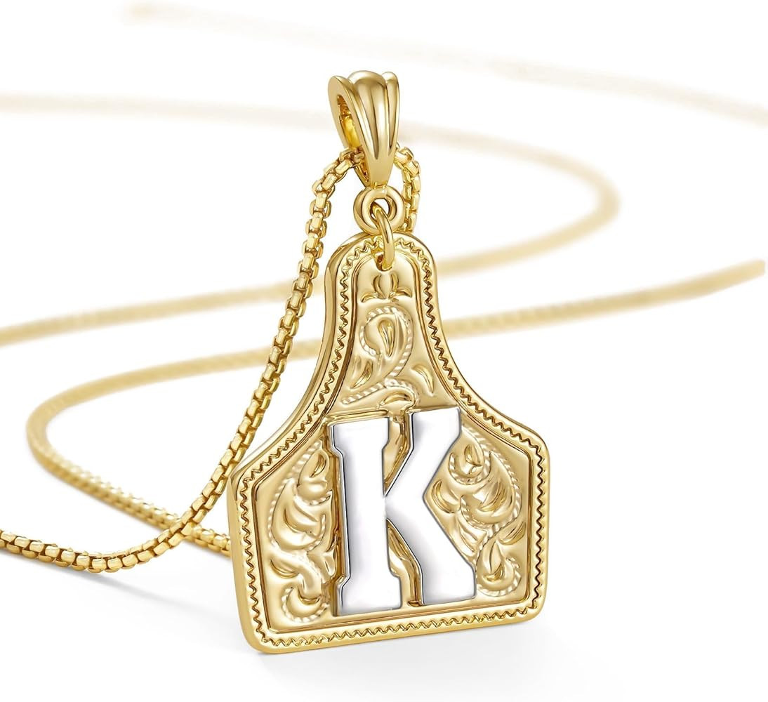 KissYan Western Cowgirl Initial Necklace Christmas Gift for Men Women, 14K Gold Plated Cowboy Let... | Amazon (US)