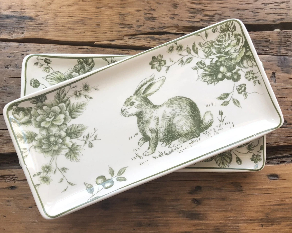 Maxcera Green Toile Easter Bunny Rabbit Small Serving Dish 10.5"x 5" ~ PAIR~New  | eBay | eBay US