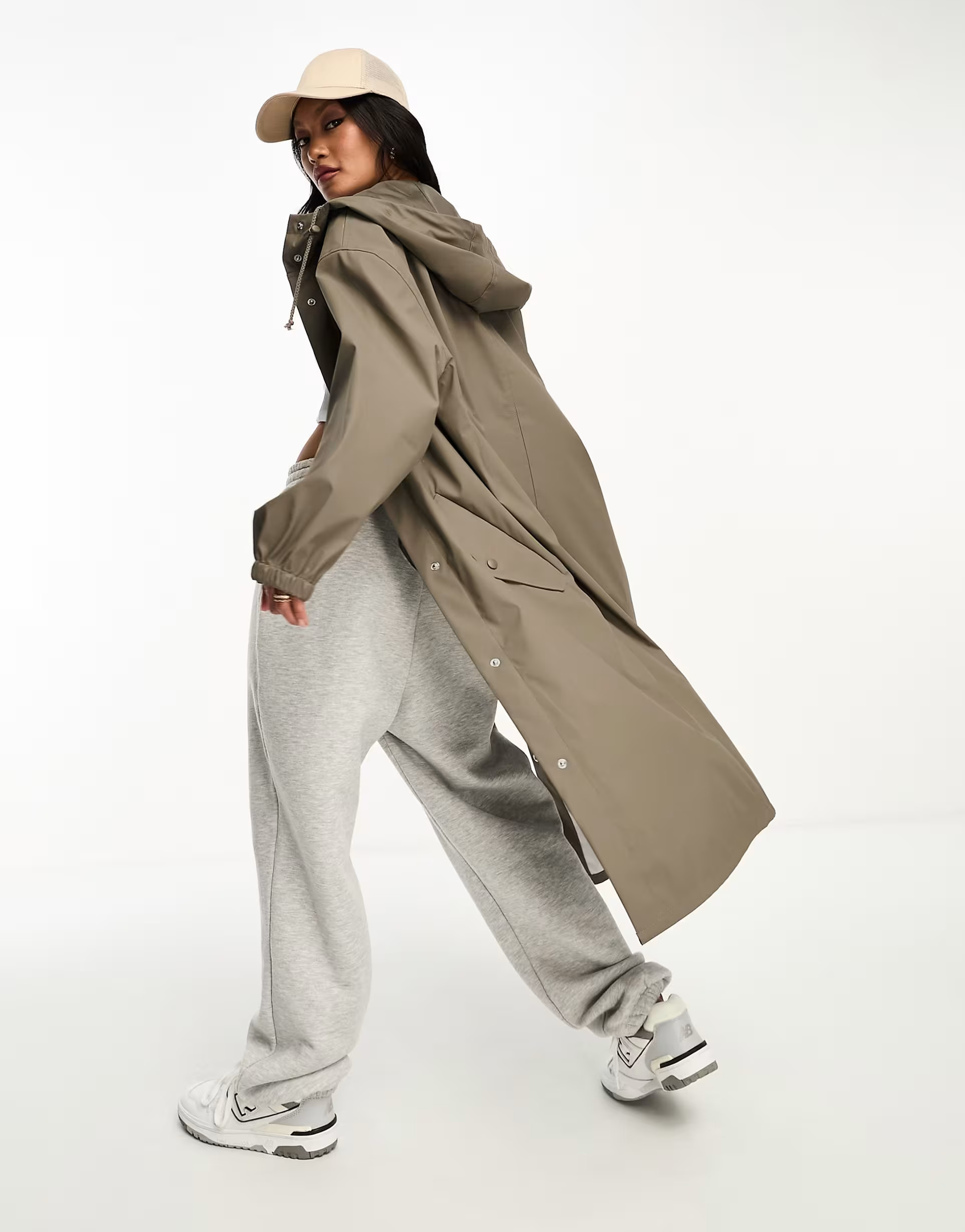 ASOS DESIGN rubberised rain parka coat in mushroom | ASOS (Global)