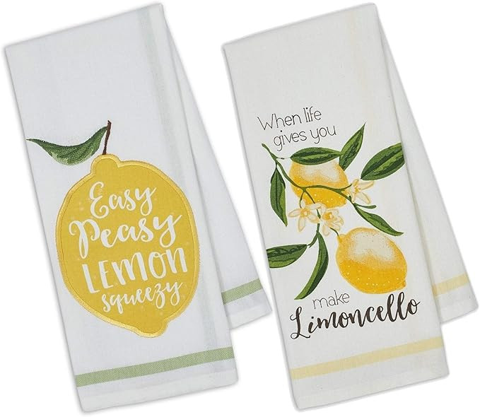 DII Set of 2 Lemon Themed Dishtowels with Petite Stripe | Amazon (US)
