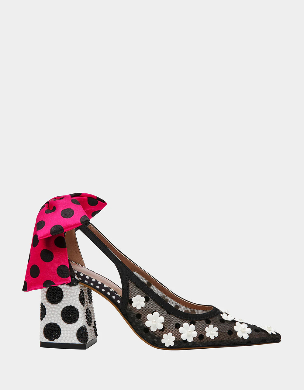 FELIX Black/White/Multi Polka Dot Pointed-Toe Slingback Women's Heel | Betsey Johnson