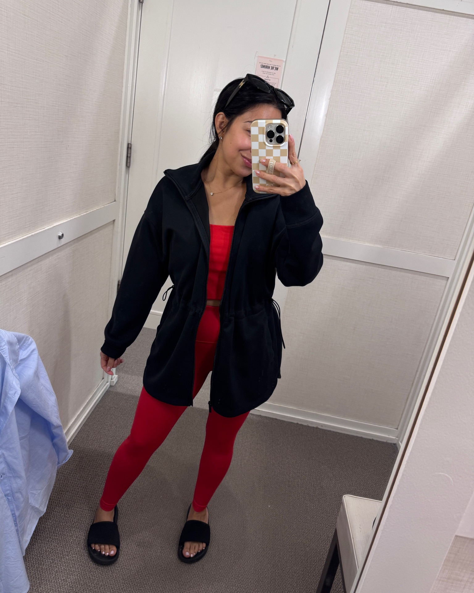 Spanx booty boost 7/8 leggings - size small (if between sizes, size up 1… this fit very snug but the medium a tiny big in the waist for working out). Make the booty look so good. 

Spanx square neck cropped shelf tank - size small (runs slightly big especially the straps which are not adjustable… aggravating to work out in because straps fall off my shoulders but love it for lounging).

Target slide sandals. Size 5 TTS. - I LOVEEE these. Super comfortable. Lightweight. On sale. I also linked the lululemon pair. Also great but target are cheaper and I love them.

#LTKfitnessgoals #LTKActive #LTKPetite