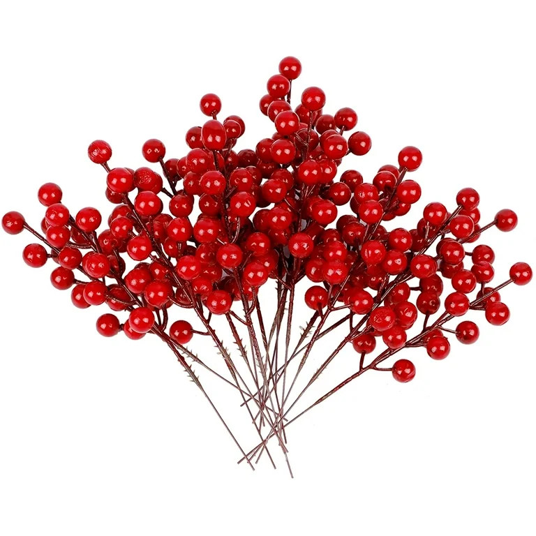 24 Pack 8 Inch Christmas Faux Picks Winter Berry Sprigs, Artificial Red Berries Stems Ornaments f... | Walmart (US)