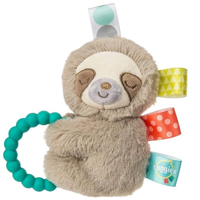 Taggies Sensory Stuffed Animal Soft Rattle with Teether Ring, Molasses Sloth | Amazon (US)