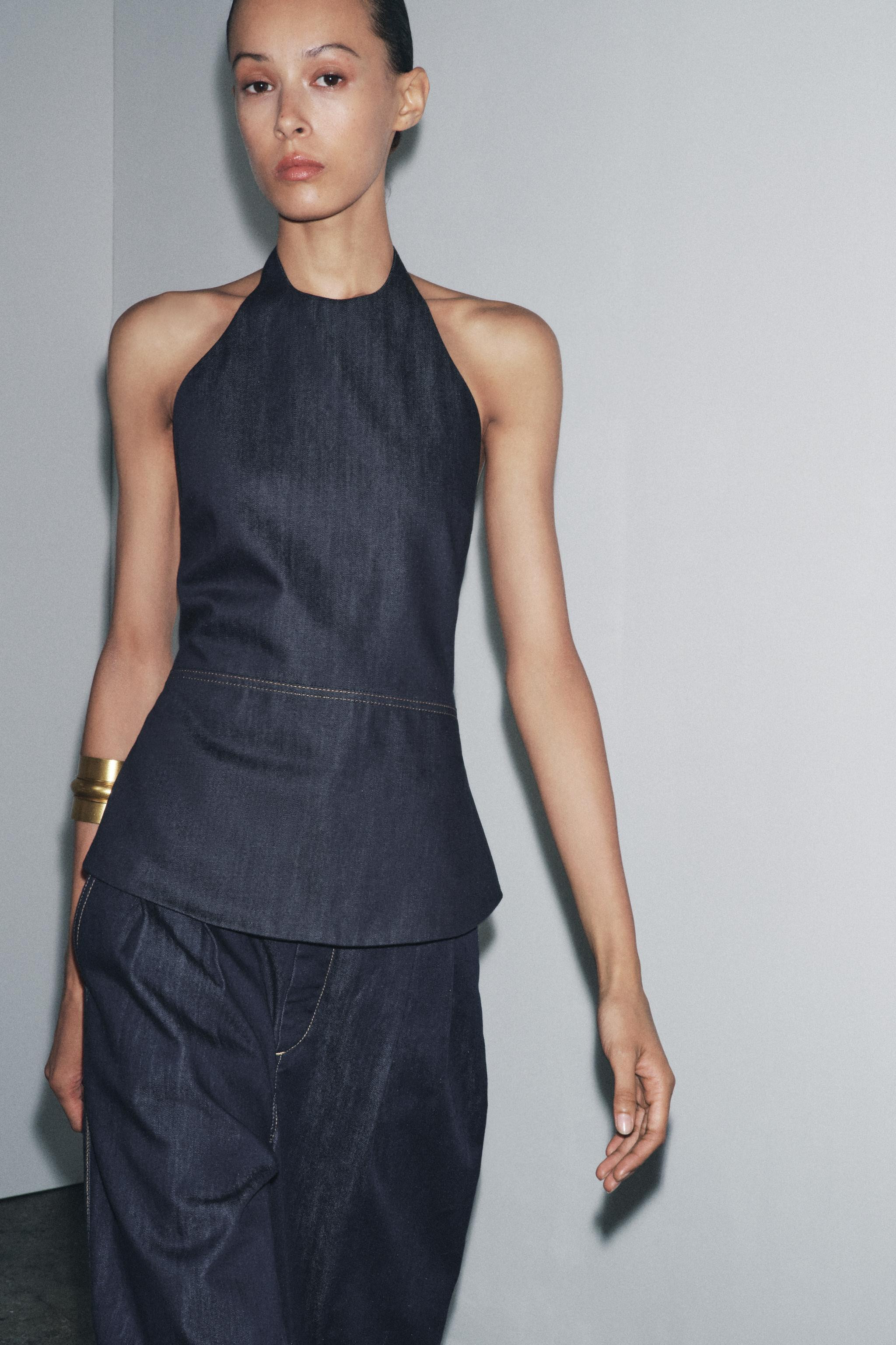ZW COLLECTION DENIM HALTER TOP | Zara US