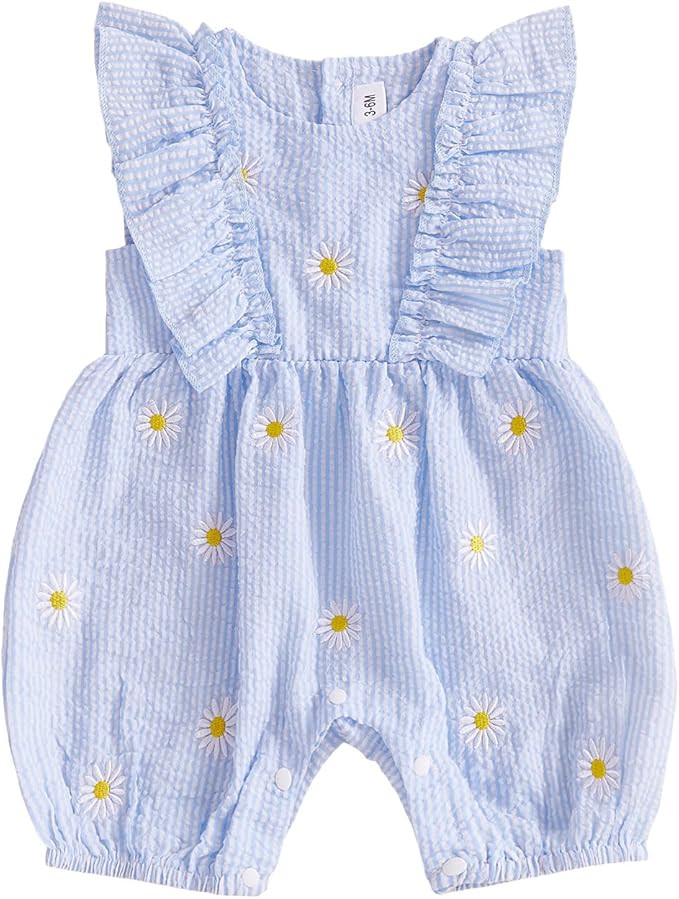 FOCUSNORM Newborn Baby Girl Summer Clothes Daisy Flying Sleeve Jumpsuit Romper Ruffle Onesie Infa... | Amazon (US)