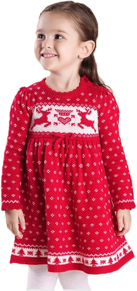 Plustrong Baby Girl Sweater Dress Toddler Girl Winter Sweater Dress Knit Christmas Dress | Amazon (US)