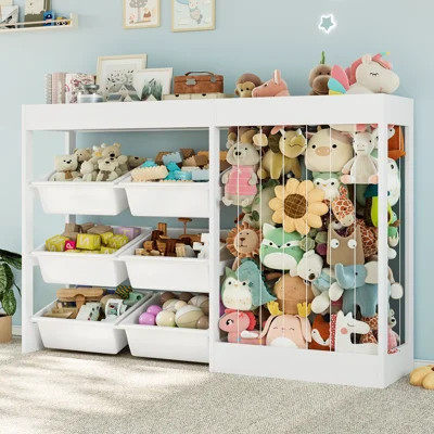 50.6"W Toy Storage with 6 Plastic Bins, 3-in-1 Large Toy Organizer, Stuffed Animal Storage, Wooden Toddler Cabinet for Kids Room, Playroom, Nursery(Wh | Wayfair North America