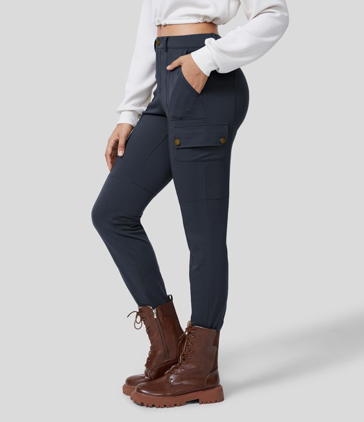 High Waisted Multiple Pockets Solid Skinny Cargo Pants | HALARA