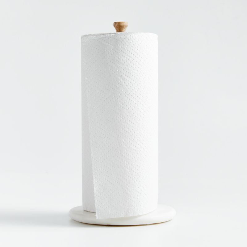 White Marble and Wood Paper Towel Holder + Reviews | Crate & Barrel | Crate & Barrel