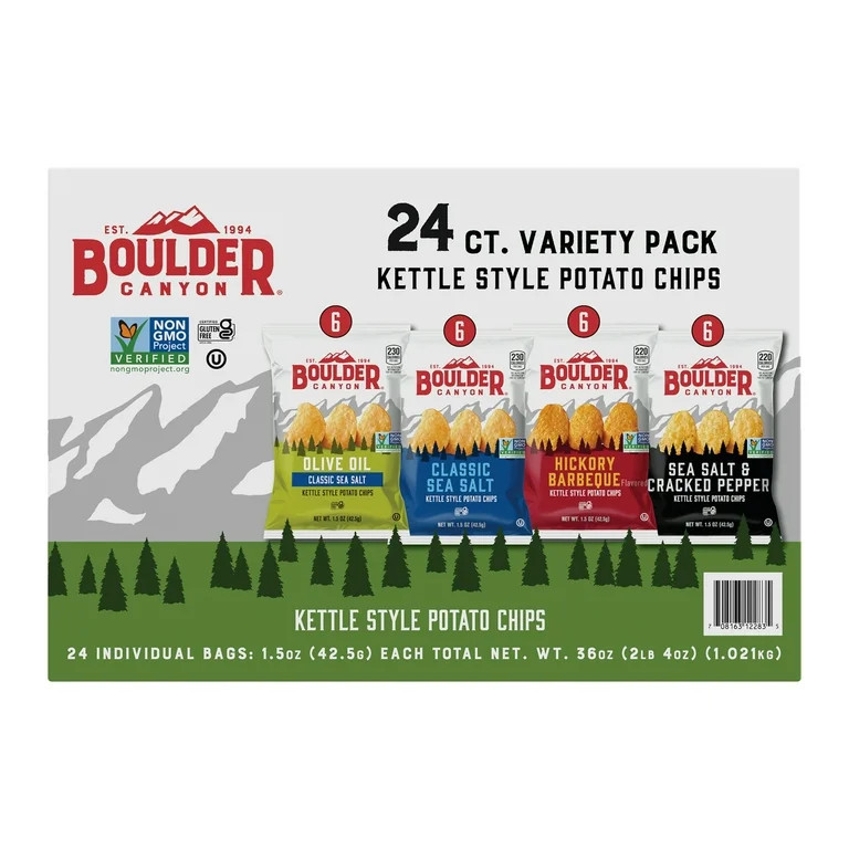 Boulder Canyon Potato Chips Variety Pack, Gluten-Free, Potato Chips, 1.5 oz, 24 Count | Walmart (US)