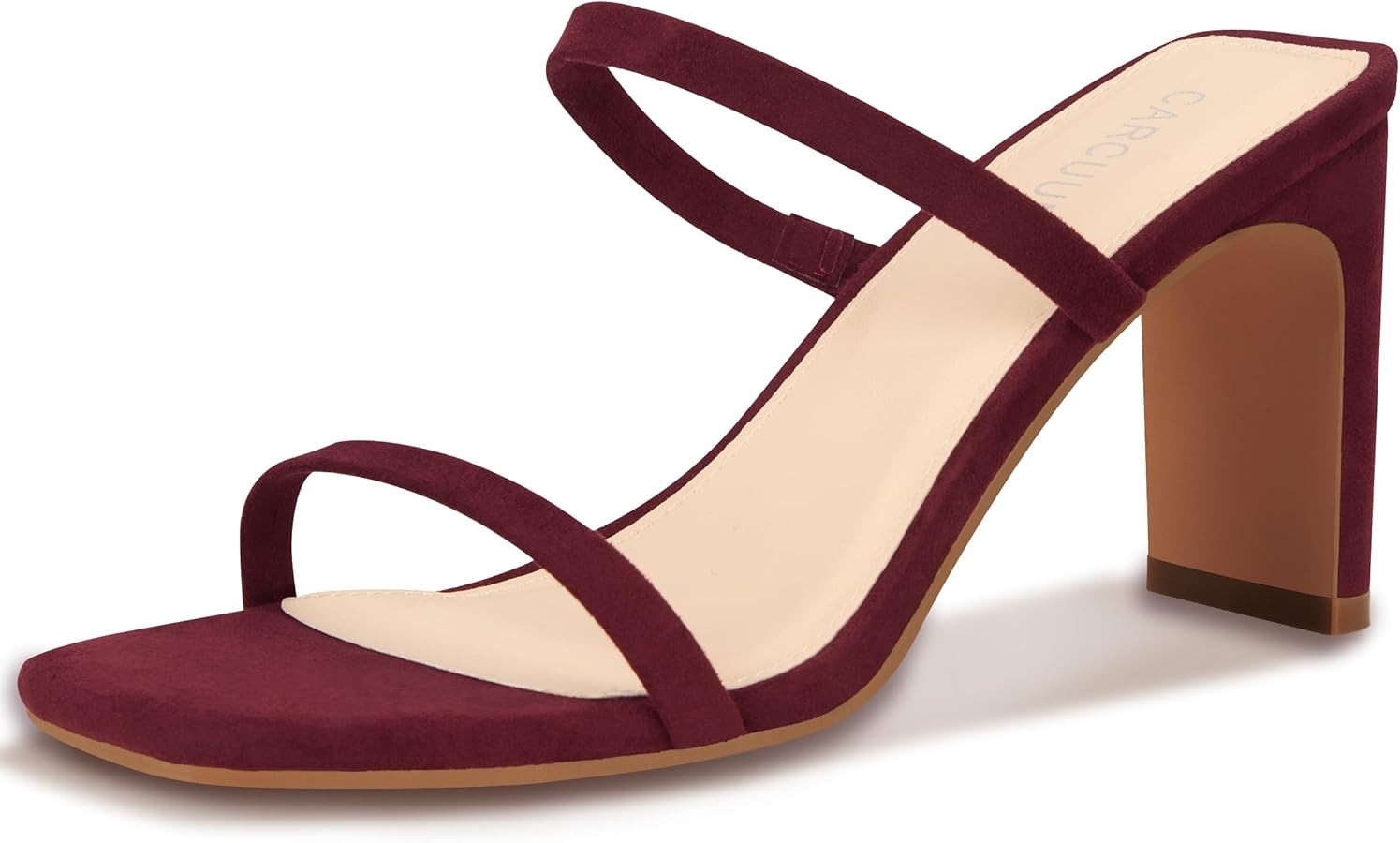 Carcuume Women's Square Toe Two Strap Open Toe Block Heels Sandals Slip On Shoes | Amazon (US)