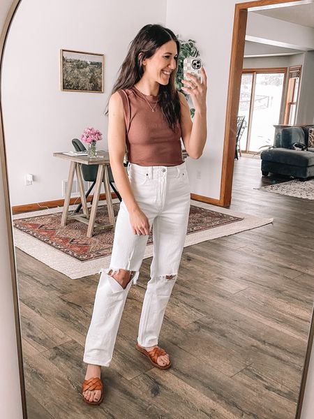 Free People tank top, small
Basic tank, ribbed top
Abercrombie jeans, 26
Straight jeans, white jeans 

Spring outfits 
Spring outfit 
Vacation outfits 
Sandals 
Abercrombie and Fitch 
Amazon fashion
Travel outfits 
Summer outfits 
Neutral outfit 

#LTKSeasonal #LTKstyletip #LTKSale