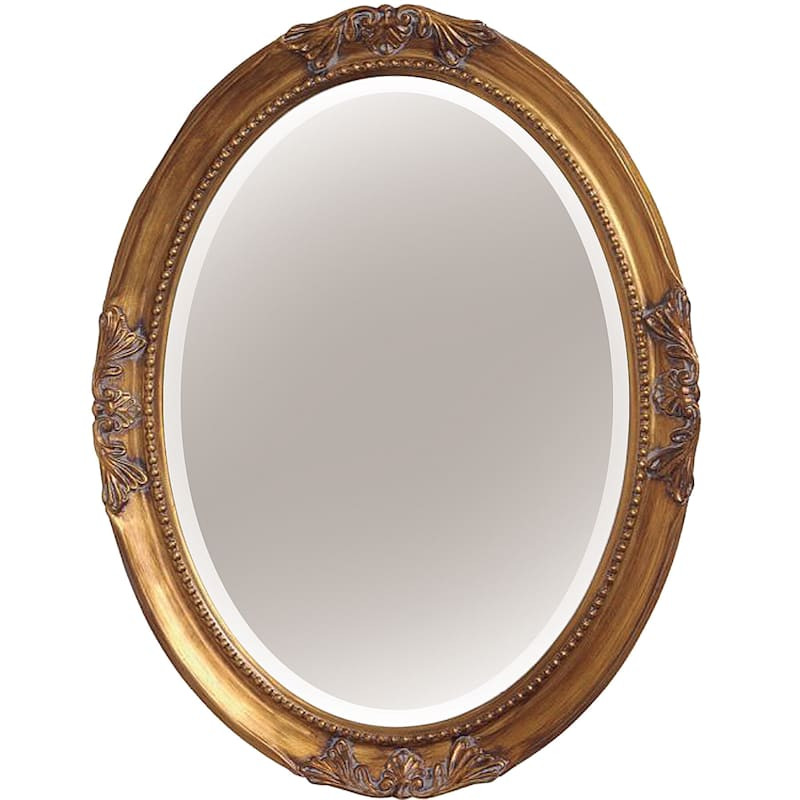 Oval Polyurethane Framed Antique Gold Wall Mirror, 25x33 | At Home