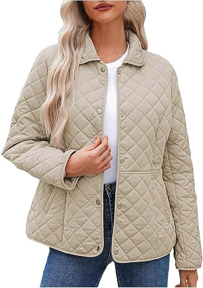 Women's Lightweight Quilted Jackets Loose Casual Patchwork Fashion Round Neck button Womens Short... | Amazon (UK)