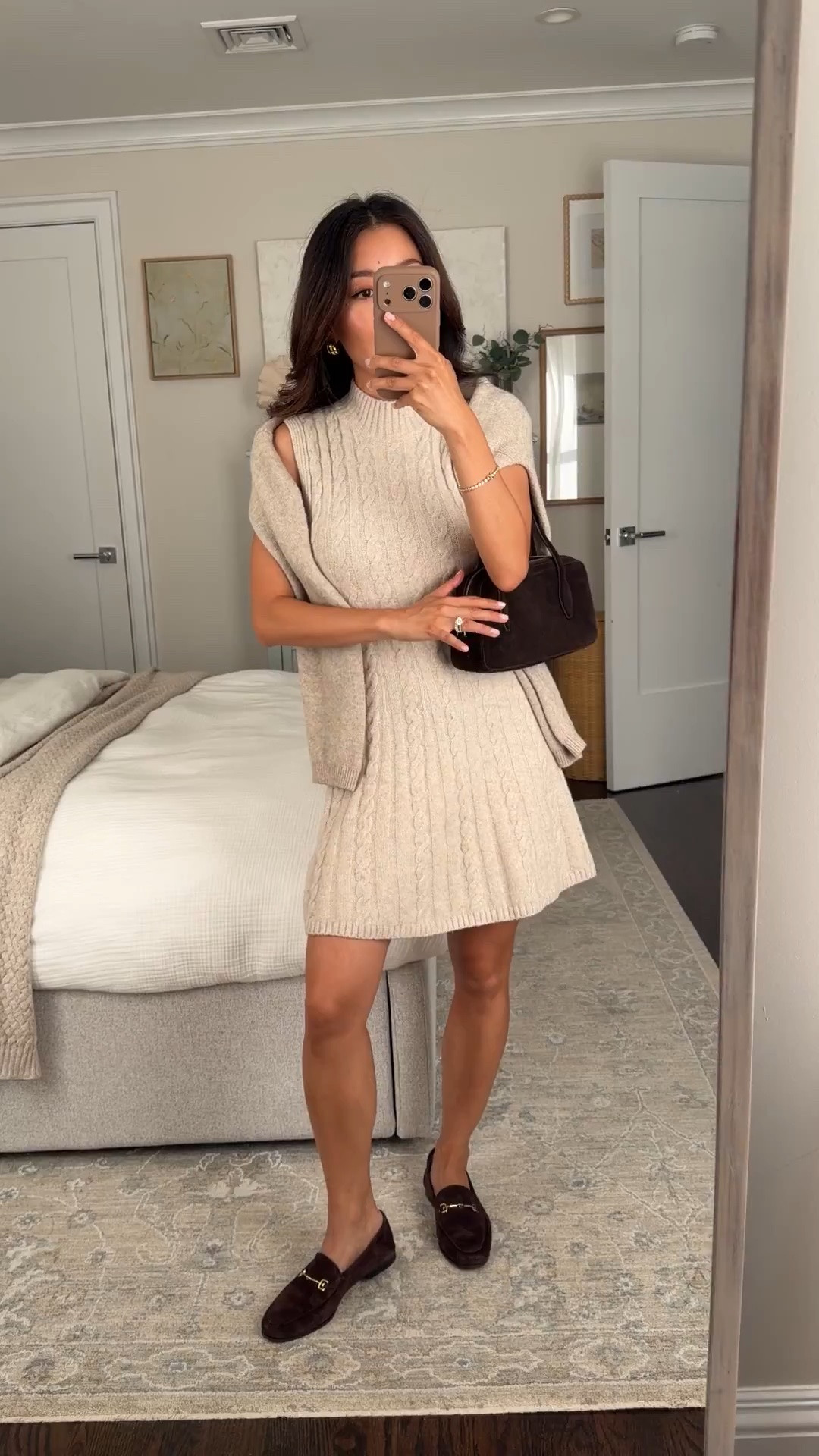 Use code AFLTK ! Size info below: • Cable knit sweater dress XS petite sized up so it’s not fitted at my tummy 
• Merino wool sweater XXS, sleeves run long FYI 
• Sam Edelman loafers 5.5 
• Madewell suede bag 

Petite friendly dress, Abercrombie fall outfit idea, mini sweater dress

#LTKPetite #LTKSeasonal #LTKootd