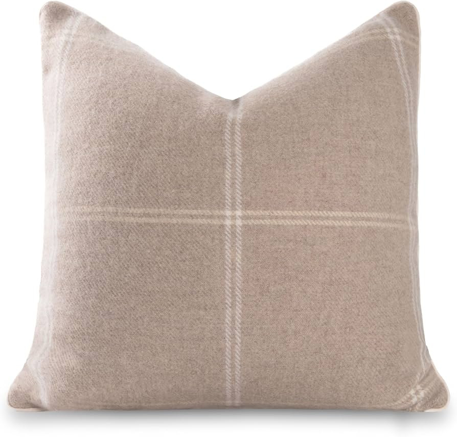 Hofdeco Premium Merino Wool Windowpane Throw Pillow Cover, 22x22, Camel | Amazon (US)